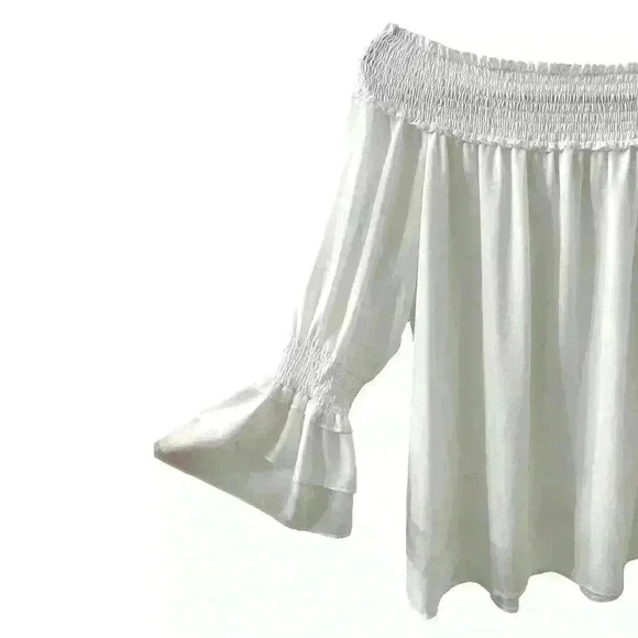 White Off the Shoulder Womens Blouse, Size L - Picture 2 of 6
